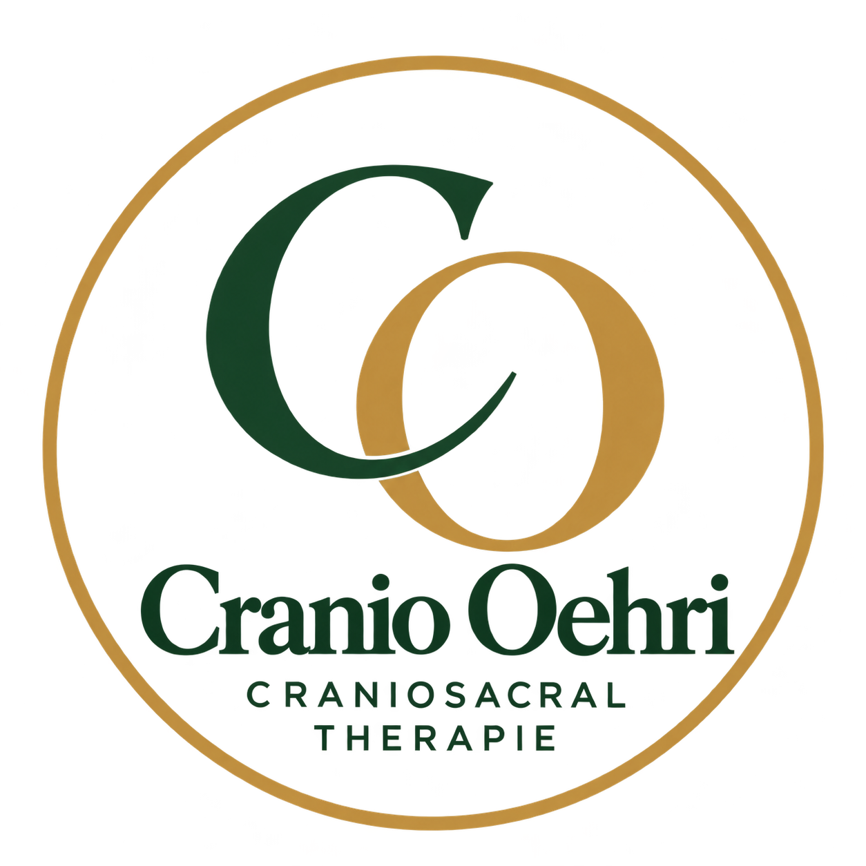 Cranio Oehri – rundes Logo in Grün und Gold