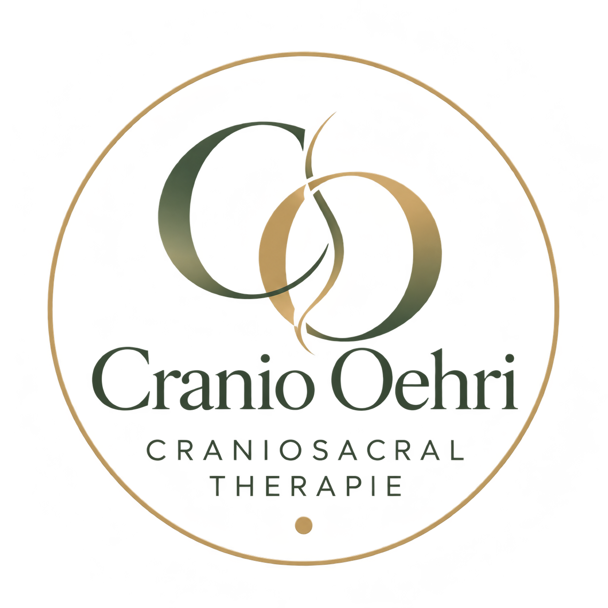 Cranio Oehri – rundes Logo in Grün und Gold